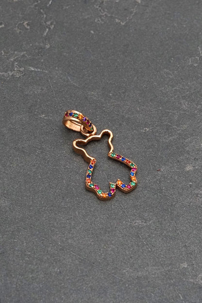 Dije oso th con swarovski multicolor 1.5gr / Largo 2.5cm / Oro Rosado Nac P