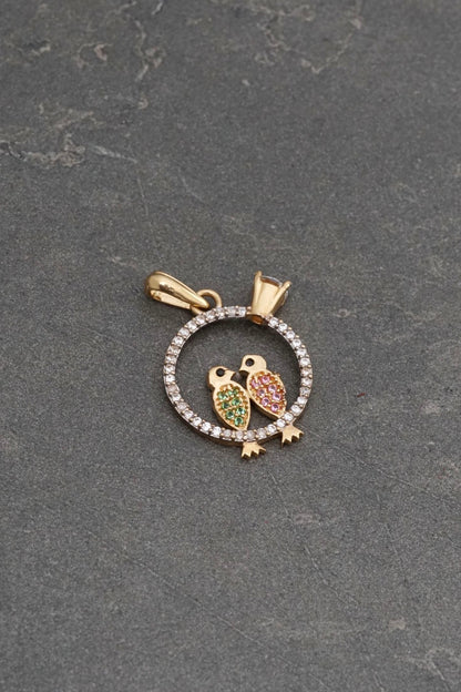 Dije pajaros con swarovski 2.15gr / Largo 2.5cm / Oro Amarillo Nac P