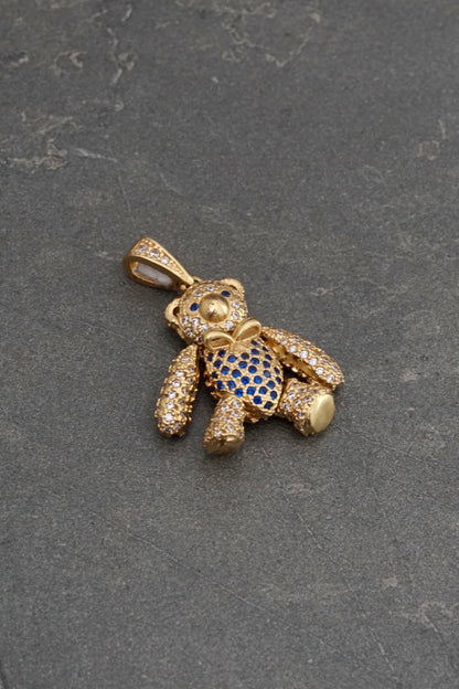 Dije articulado con swarovski azul y blanco 7.3gr / Largo 3cm / Oro Amarillo Nac P