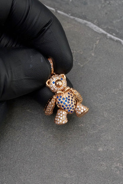 Dije articulado con swarovski azul y blanco 7.5gr / Largo 3cm / Oro Rosado Nac P