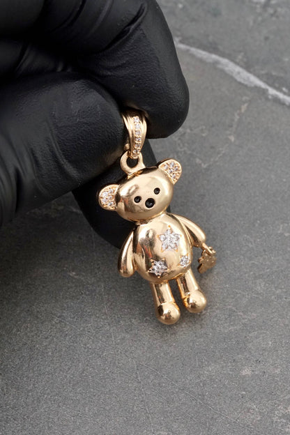 Dije oso con swarovski blanco 7.65gr / Largo 4cm / Oro Amarillo Nac P