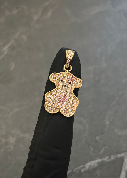 Dije Oso Th con Swarovski Rosado y Blanco 2.55gr / 2.7cm / 14mm — Oro Amarillo