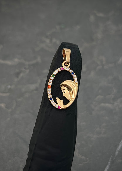 Dije Virgen Maria con Swarovski Multicolor 1gr / 2.4cm / 12mm — Oro Amarillo