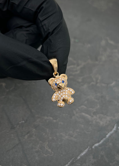Dije Oso con Swarovski Azul y Blanco 2.6gr / 2.5cm / 12mm — Oro Amarillo