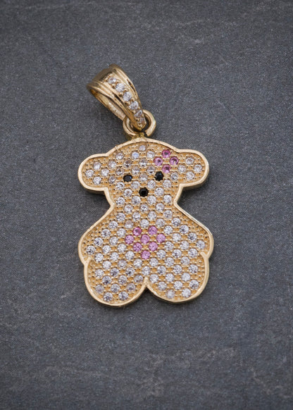 Dije Oso Th con Swarovski Rosado y Blanco 2.55gr / 2.7cm / 14mm — Oro Amarillo