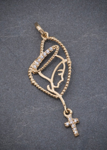 Dije Virgen Maria con Swarovski Blanco 1gr / 4.1cm / 14.3mm — Oro Amarillo