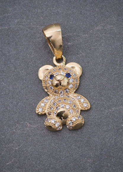 Dije Oso con Swarovski Azul y Blanco 2.6gr / 2.5cm / 12mm — Oro Amarillo