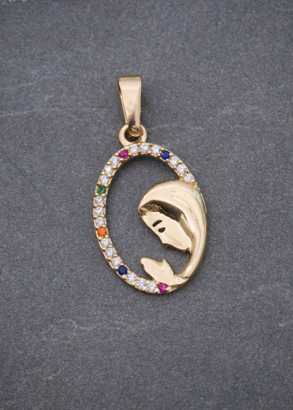 Dije Virgen Maria con Swarovski Multicolor 1gr / 2.4cm / 12mm — Oro Amarillo