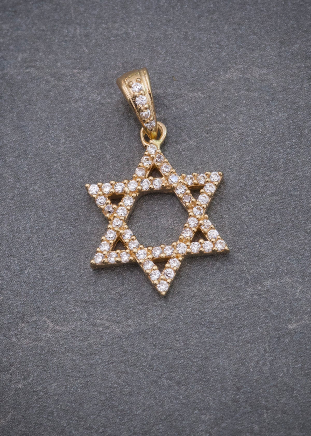 Dije Estrella de David con Swarovski Blanco 1.5gr / 2.1cm / 12mm — Oro Amarillo