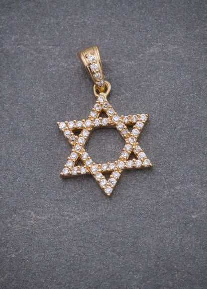 Dije Estrella de David con Swarovski Blanco 1.5gr / 2.1cm / 12mm — Oro Amarillo