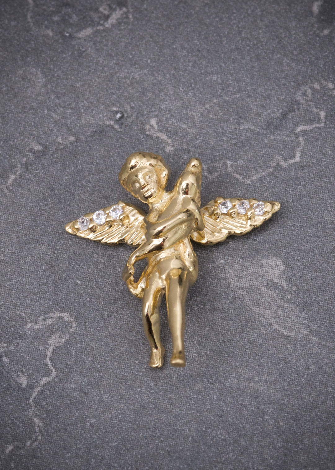 Dije angel con swarovski blanco 2.6gr / Largo 2cm — Oro Amarillo