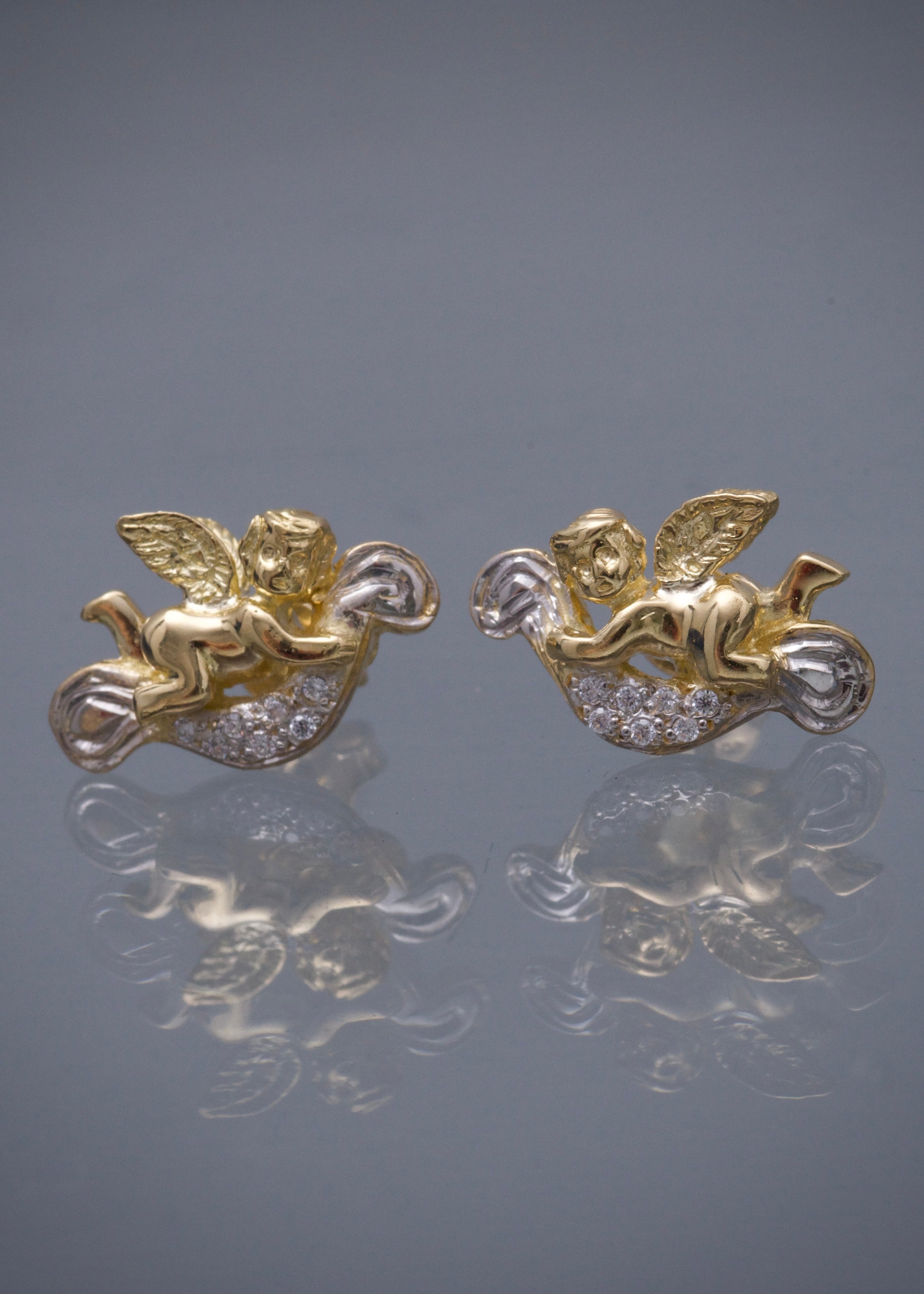 Topos angel con swarovski blanco 4.75gr / Largo 1cm / Oro Amarillo italy cte M