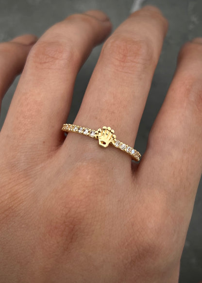 Anillo corona rx con swarovski blanco 2.15gr / TALLA 8 1/2 / Oro Amarillo Nac M