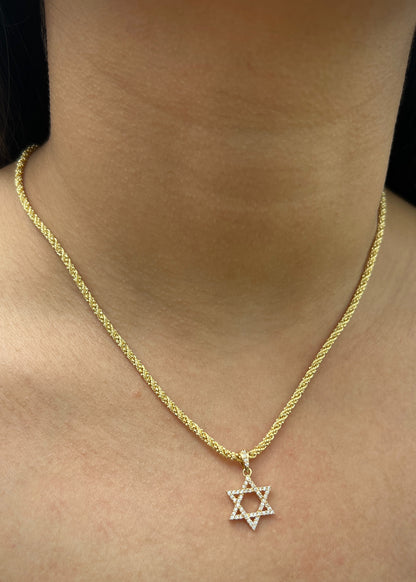 Dije Estrella de David con Swarovski Blanco 1.5gr / 2.1cm / 12mm — Oro Amarillo