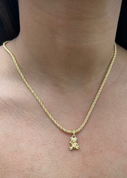 Dije Oso con Swarovski Verde 1.35gr / 1.7cm / 9mm — Oro Amarillo