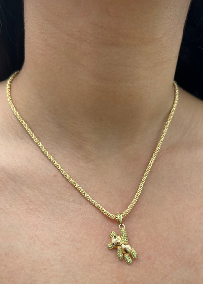 Dije Oso con Swarovski Verde 2.45gr / 2.6cm / 12mm — Oro Amarillo