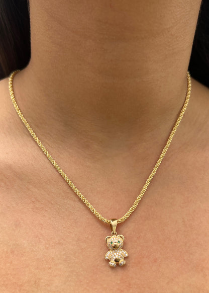 Dije Oso con Swarovski Verde y Blanco 2.75gr / 2.4cm / 12mm — Oro Amarillo