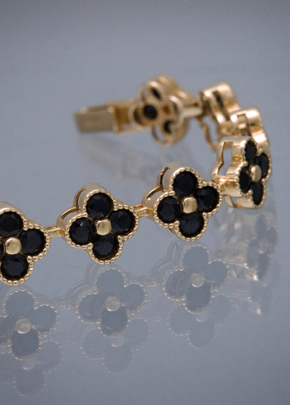 Pulso Flor con Swarovski Negro 18.6gr / 19.5cm / 10mm — Oro Amarillo