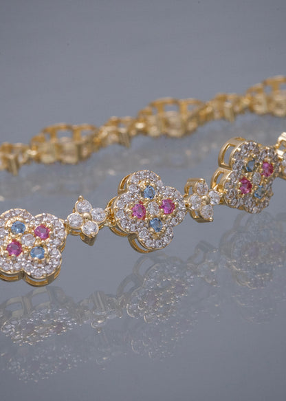 Cadena Flor con Swarovski Multicolor 32.5gr / 40cm / 9.9mm — Oro Amarillo