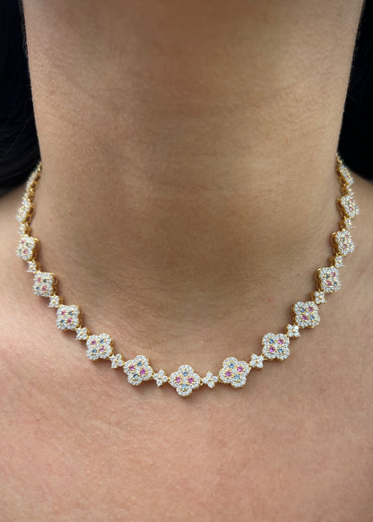 Cadena Flor con Swarovski Multicolor 32.5gr / 40cm / 9.9mm — Oro Amarillo