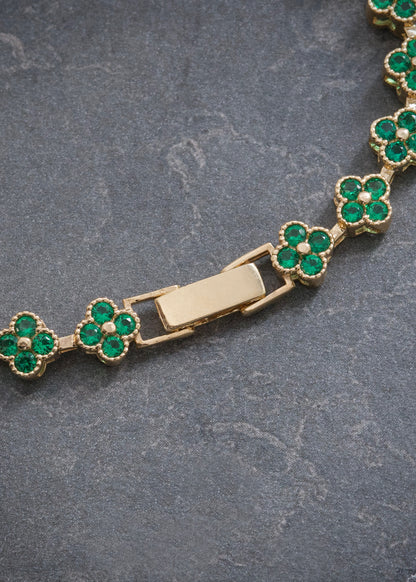 Pulso Flor con Swarovski Verde 11.1gr / 17cm / 6.1mm — Oro Amarillo