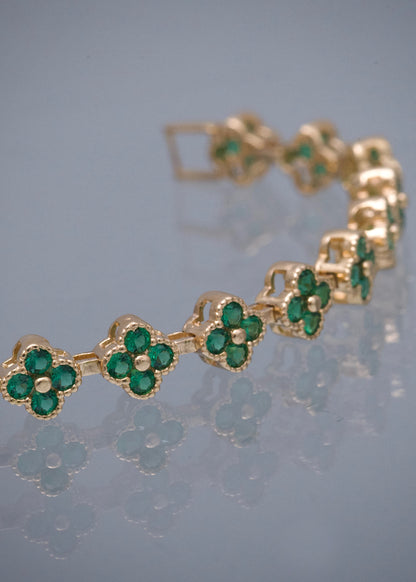 Pulso Flor con Swarovski Verde 11.1gr / 17cm / 6.1mm — Oro Amarillo