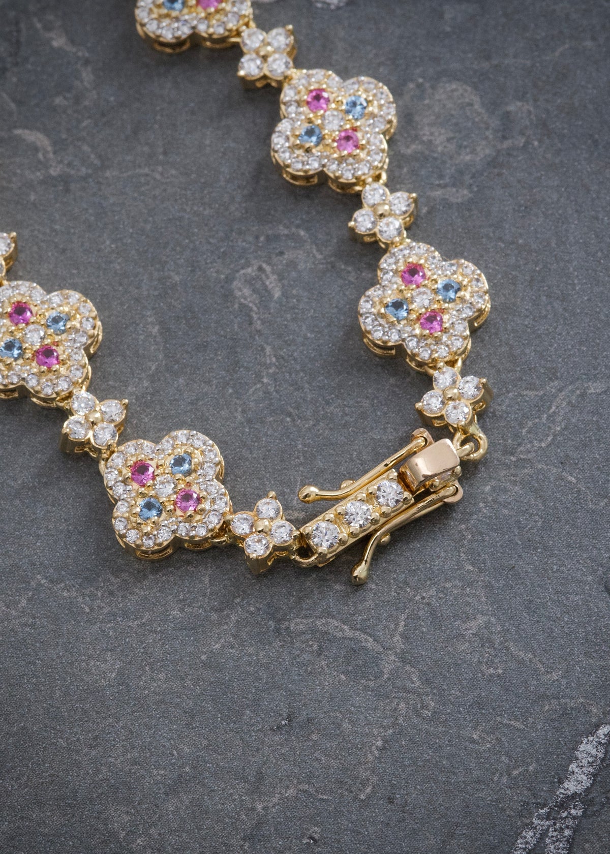 Cadena Flor con Swarovski Multicolor 32.5gr / 40cm / 9.9mm — Oro Amarillo