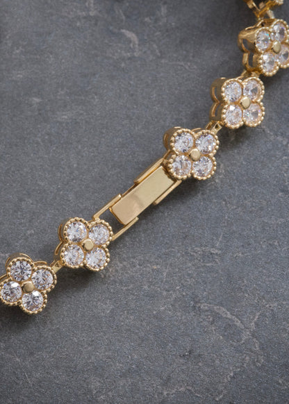 Pulso Flor con Swarovski Blanco 17.8gr / 19cm / 8.7mm — Oro Amarillo