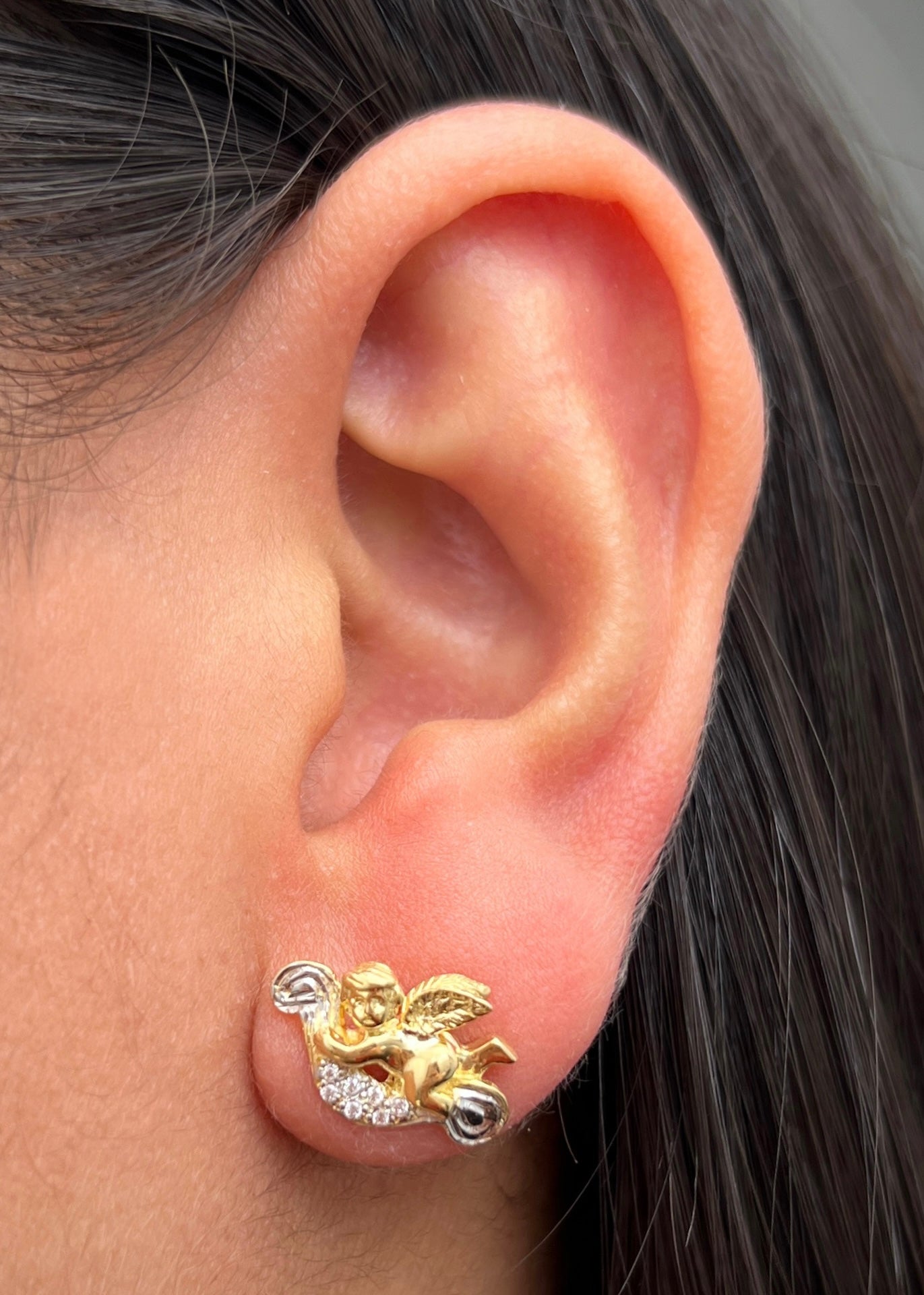 Topos angel con swarovski blanco 4.75gr / Largo 1cm / Oro Amarillo italy cte M