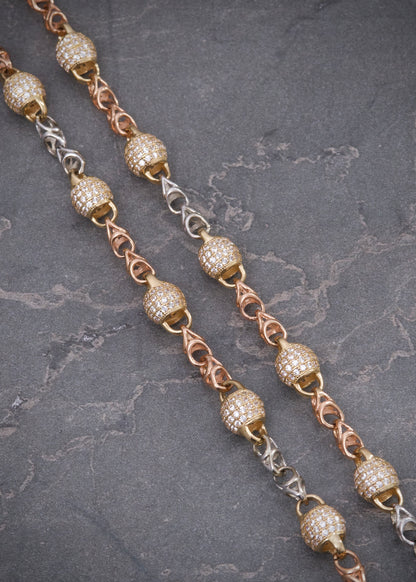 Cadena Rustica con Swarovski Blancos 39.5gr / 65cm / 6mm — Tres Oros