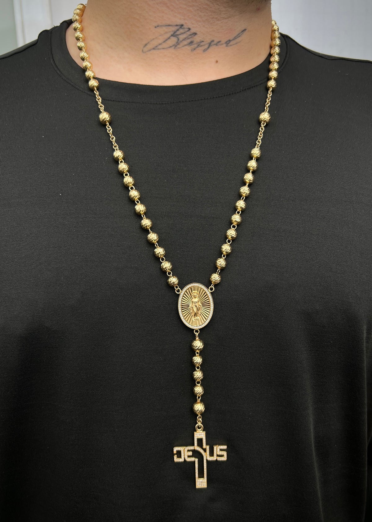 Rosario Diamantado Virgen de la Milagrosa 39.95gr / 70cm / 7mm — Oro Amarillo