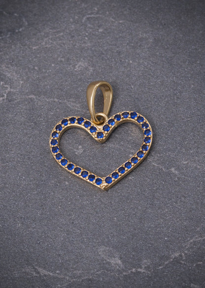 Dije corazon con swarovski azul 1.15gr / Largo 1.8cm / Oro Amarillo Nac M
