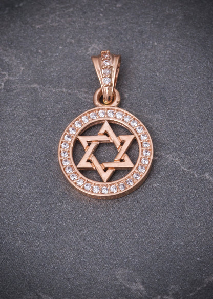 Dije estrella de david con swarovski blanco 1.4gr / Largo 2.1cm / Oro Rosado Nac M