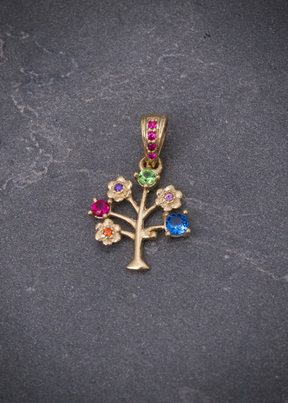 Dije arbol de la vida con swarovski multicolor 0.9gr / Largo 1.9cm / Oro Amarillo Nac*