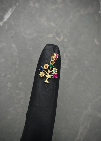 Dije arbol de la vida con swarovski multicolor 0.9gr / Largo 1.9cm / Oro Amarillo Nac P