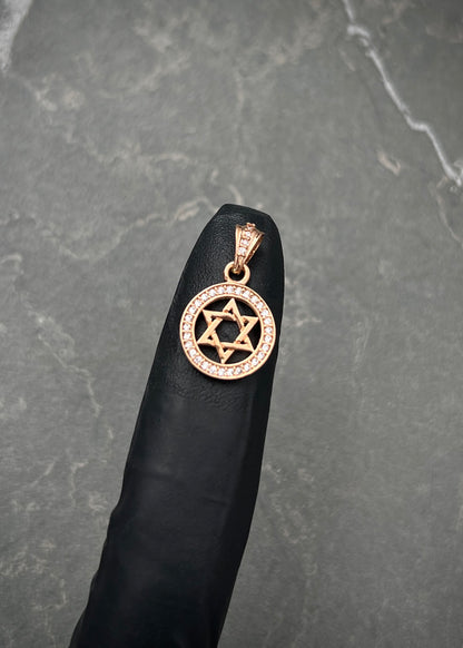 Dije estrella de david con swarovski blanco 1.4gr / Largo 2.1cm / Oro Rosado Nac M