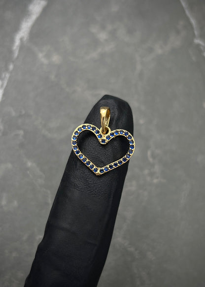 Dije corazon con swarovski azul 1.15gr / Largo 1.8cm / Oro Amarillo Nac M