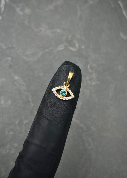 Dije ojo turco con swarovski azul y blanco 0.6gr / Largo 1.3cm / Oro Amarillo Nac*
