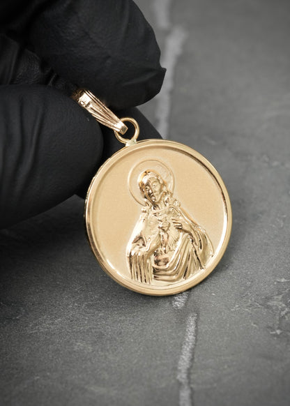 Dije corazon de jesus y virgen del carmen 3.5gr / Largo 3.8cm / Oro Amarillo Nac P