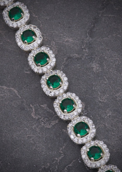 Pulso tenis con swarovski blanco y verde 22.2gr / Largo 19cm / Plata P