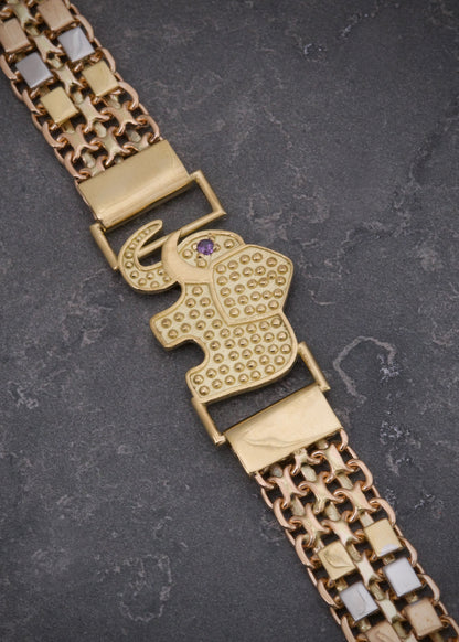 Pulso rustico con elefante 27.25gr / Largo 19.5cm / Tres Oros italy cte M