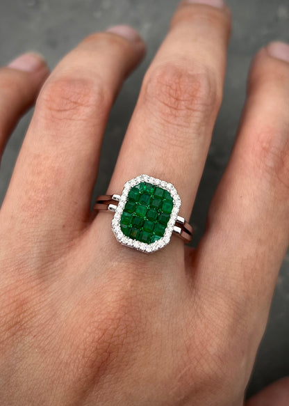 Anillo Doble faz con piedras preciosas 5.1gr / TALLA 6 1/2 / Oro Blanco (Joya) M