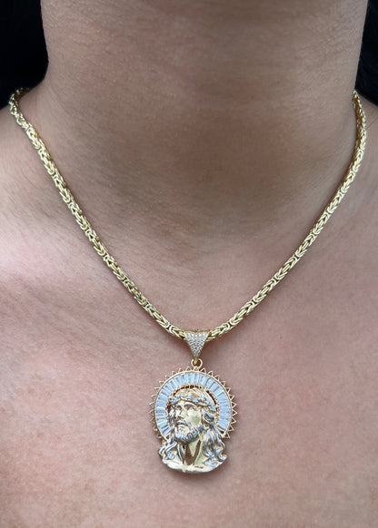Dije Rostro de Jesus con Swarovskis Blancos 9.25gr / 4.2cm / 27mm — Oro Amarillo