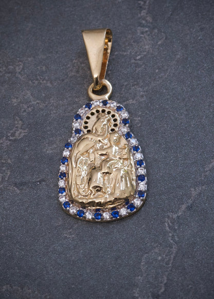 Dije Virgen del Carmen con Swarovski Azul y Blanco 2.35gr / 3cm / 13mm — Oro Amarillo