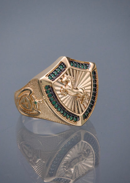Anillo Caballo con Swarovski Verde 9.85gr / Talla 9 1/4 — Oro Amarillo