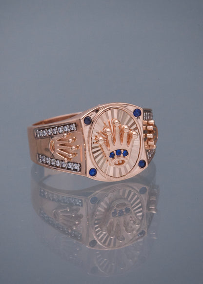 Anillo Rx con Swarovski Azul 5.9gr / Talla 9 3/4 — Oro Rosado