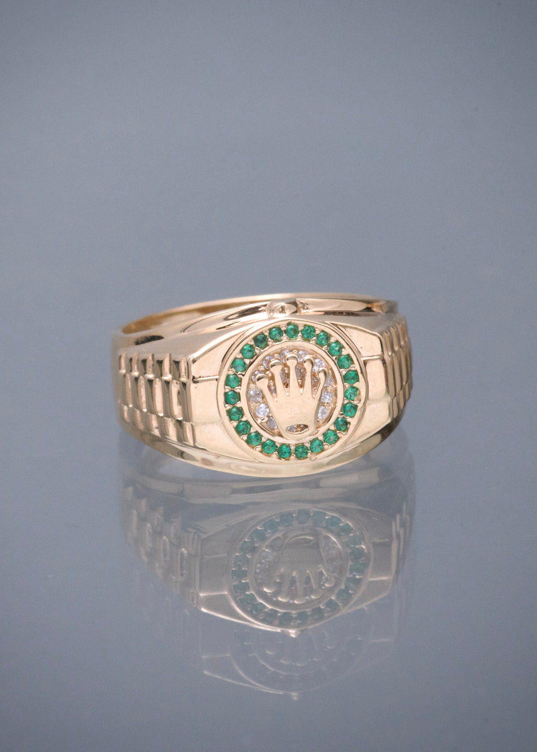 Anillo Rx con Swarovski Verde 5.25gr / Talla 10 — Oro Amarillo