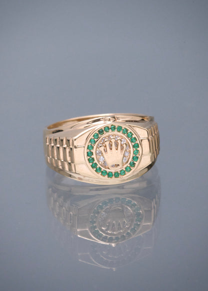Anillo Rx con Swarovski Verde 5.25gr / Talla 10 — Oro Amarillo