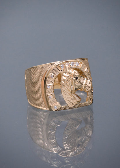 Anillo Caballo con Swarovski Blanco 7.6gr / Talla 10 1/4 — Oro Amarillo