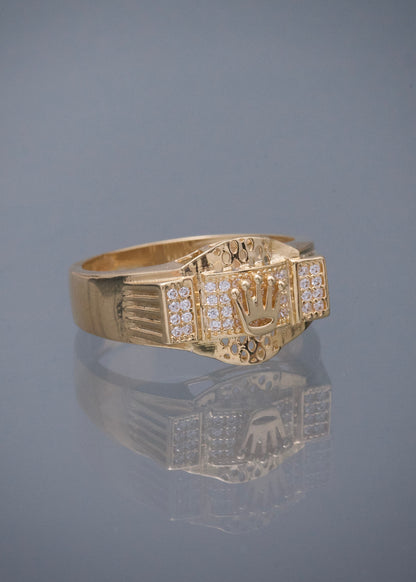 Anillo Rx con Swarovski Blanco 5.8gr / Talla 10 — Oro Amarillo